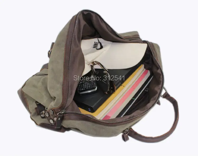 Vintage Military Canvas Leather Weekend Travel Duffel Bag with Multiple Compartments - Image 6