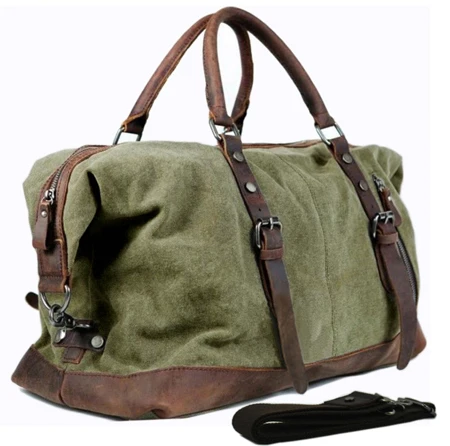 Vintage Military Canvas Leather Weekend Travel Duffel Bag with Multiple Compartments - Image 7