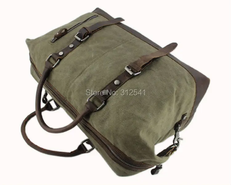 Vintage Military Canvas Leather Weekend Travel Duffel Bag with Multiple Compartments - Image 5