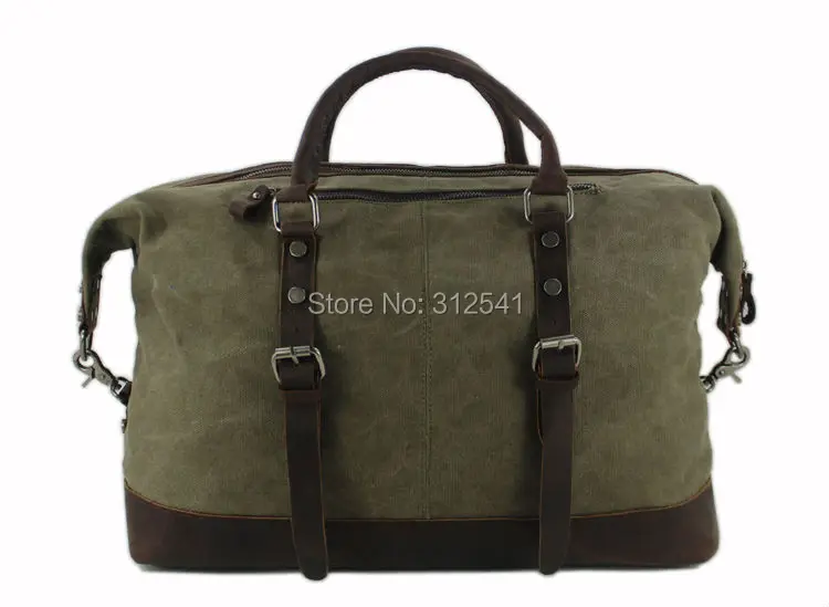 Vintage Military Canvas Leather Weekend Travel Duffel Bag with Multiple Compartments - Image 4