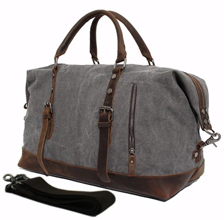 Vintage Military Canvas Leather Weekend Travel Duffel Bag with Multiple Compartments - Image 8