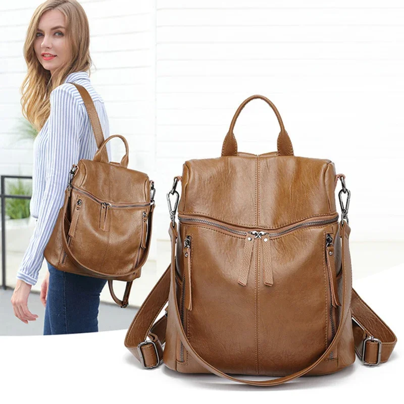Premium full grain leather detail showing quality material in convertible bag construction