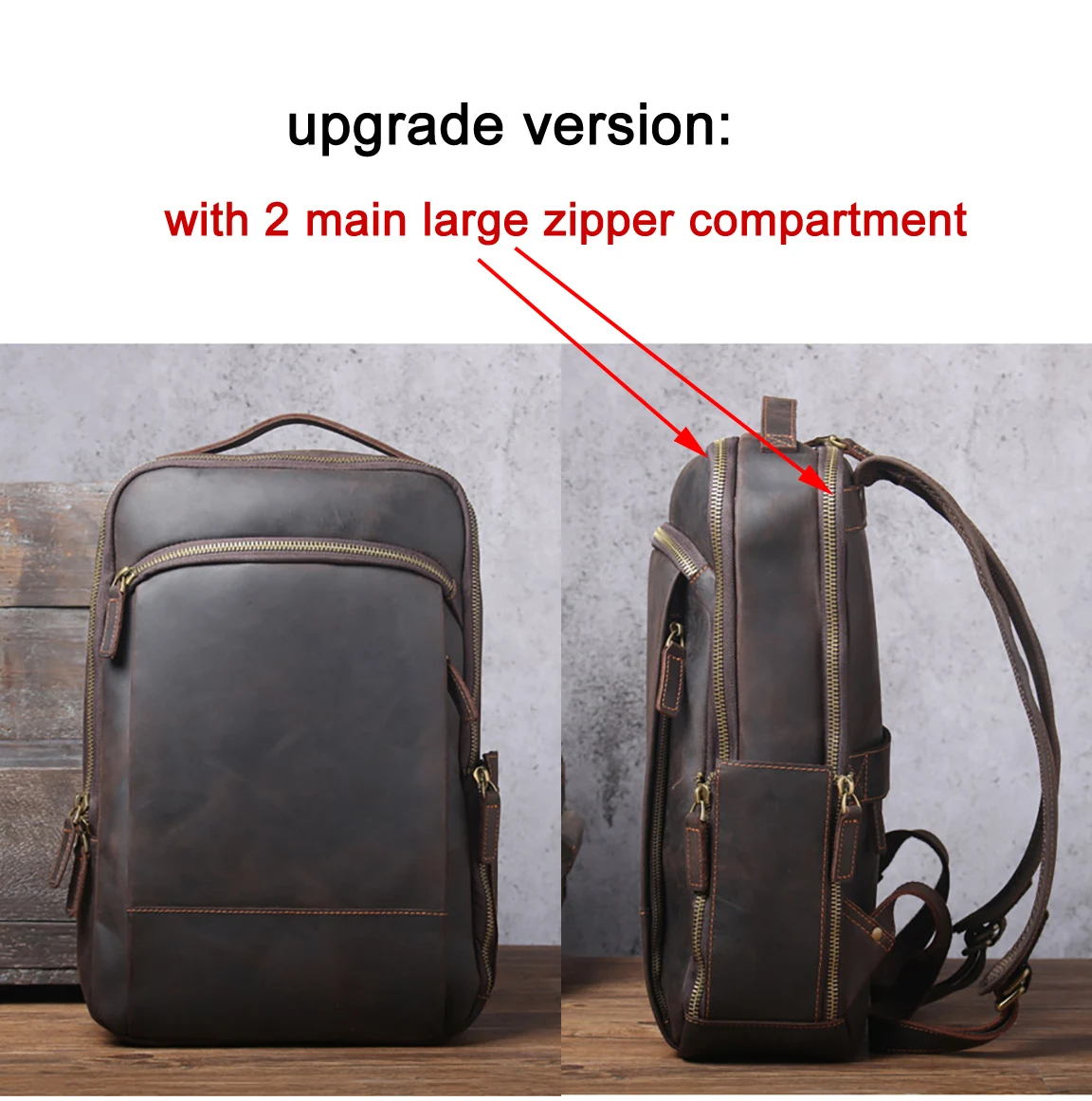 Vintage Crazy Horse Genuine Leather Laptop Backpack with Multiple Compartments for Travel and Daily Use - Image 7