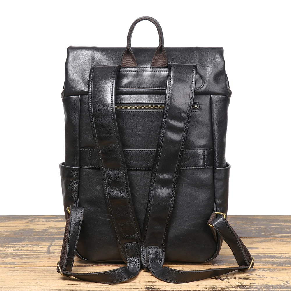 Premium Full-Grain Cowhide Leather Backpack with Laptop Compartment for Travel and School - Image 3