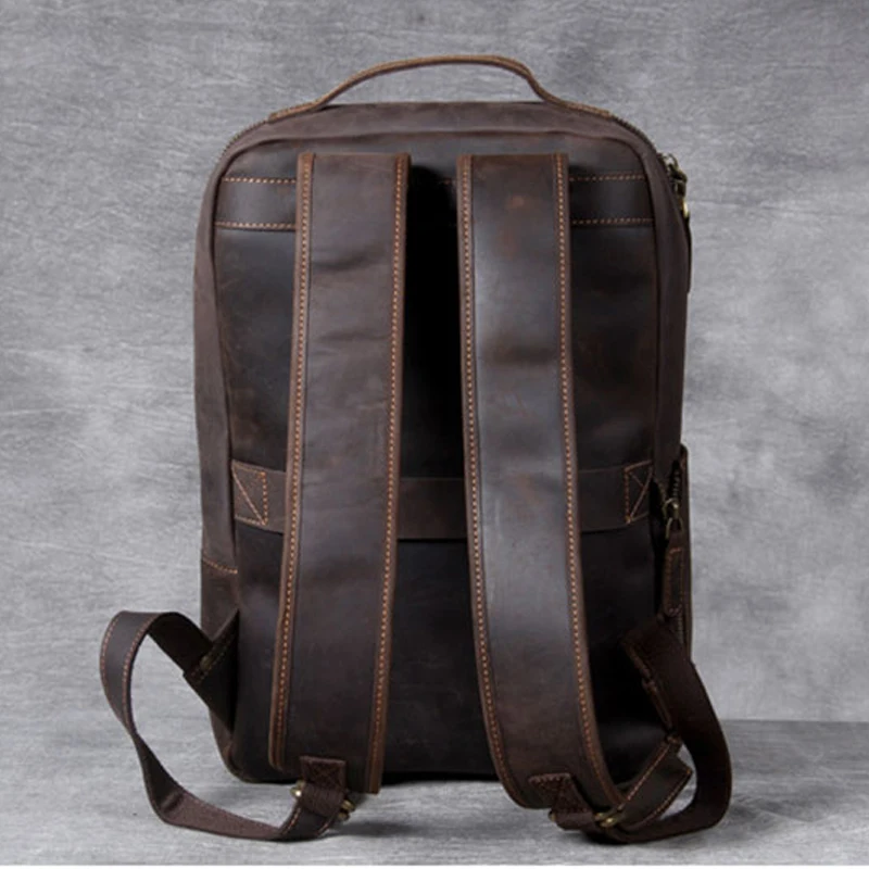 Vintage Crazy Horse Genuine Leather Laptop Backpack with Multiple Compartments for Travel and Daily Use - Image 4