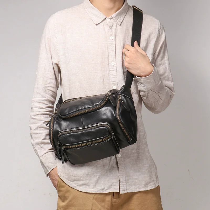 Premium Genuine Cowhide Leather Chest Bag Multi-Purpose Crossbody Sling Pack with Large Capacity - Image 4