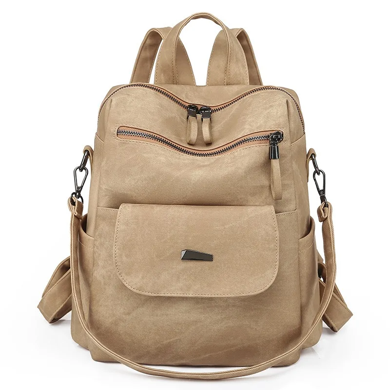 Soft PU Leather Women's Fashion Backpack with Laptop Compartment and Slouchy Design - Image 3