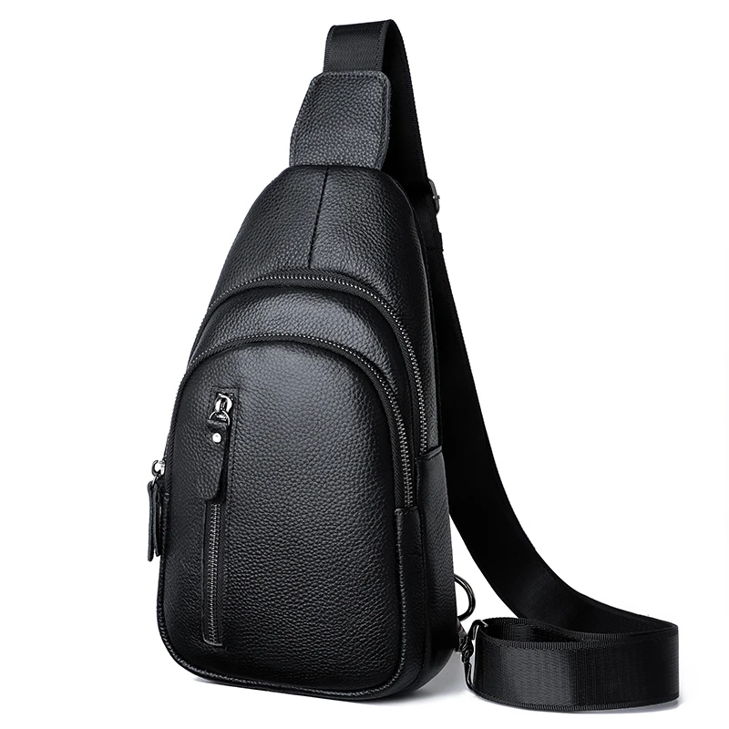 Premium Genuine Leather Men's Chest Bag Casual Crossbody Messenger Bag with Multiple Compartments