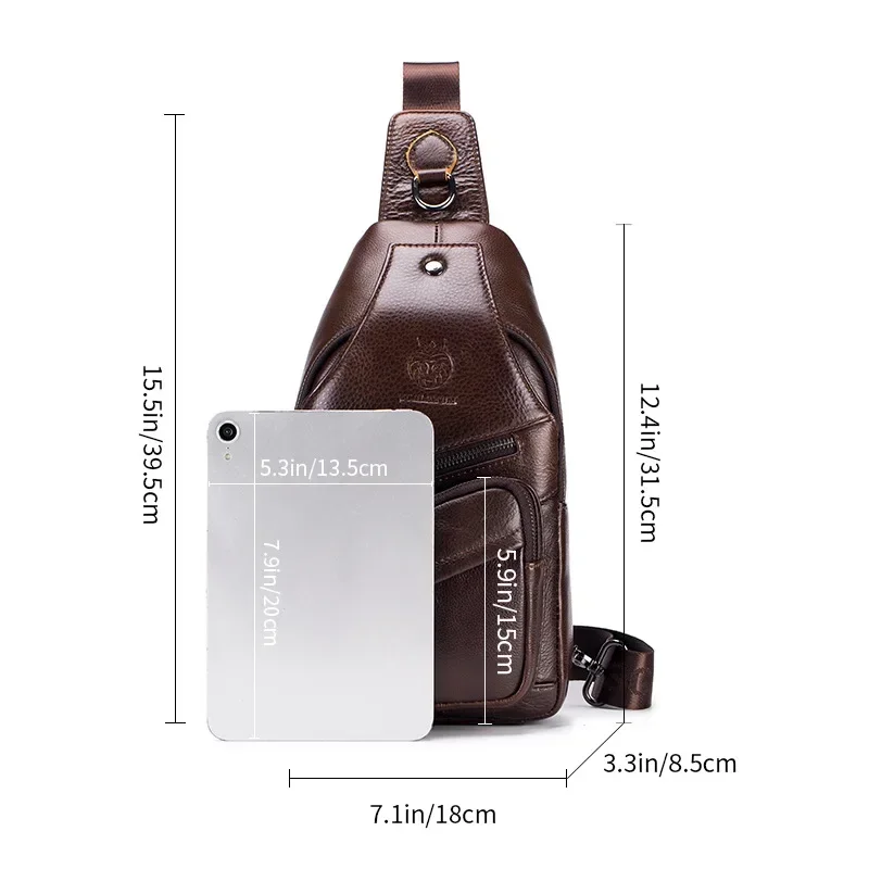 Premium Cowhide Leather Men's Chest Bag Anti-Theft Crossbody Sling with iPad Mini Storage - Image 5