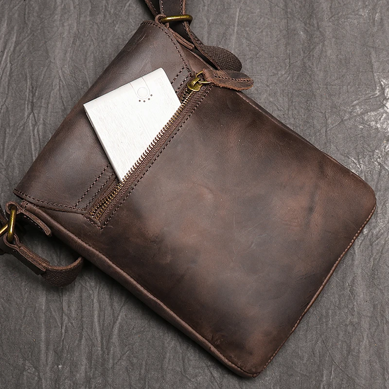 Vintage Dark Brown Genuine Leather Men's Messenger Sling Bag with Multiple Pockets - Image 5