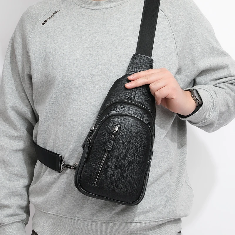 Premium Genuine Leather Men's Chest Bag Casual Crossbody Messenger Bag with Multiple Compartments - Image 2