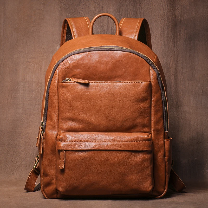 Premium Genuine Cowhide Leather Business Backpack with Laptop Compartment - Unisex Vintage Design - Image 7