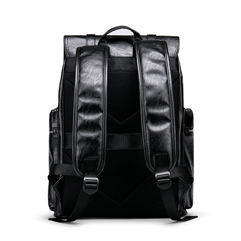 Premium Black PU Leather Men's Laptop Backpack with USB Charging Port and Expandable Storage - Image 3