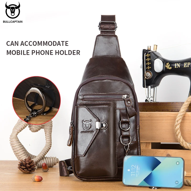 Premium Genuine Leather Men's Chest Sling Bag with Multiple Compartments - Image 4