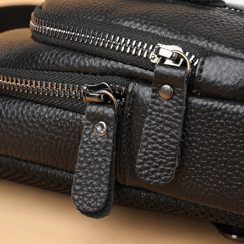 Premium Genuine Leather Men's Chest Bag Casual Crossbody Messenger Bag with Multiple Compartments - Image 3