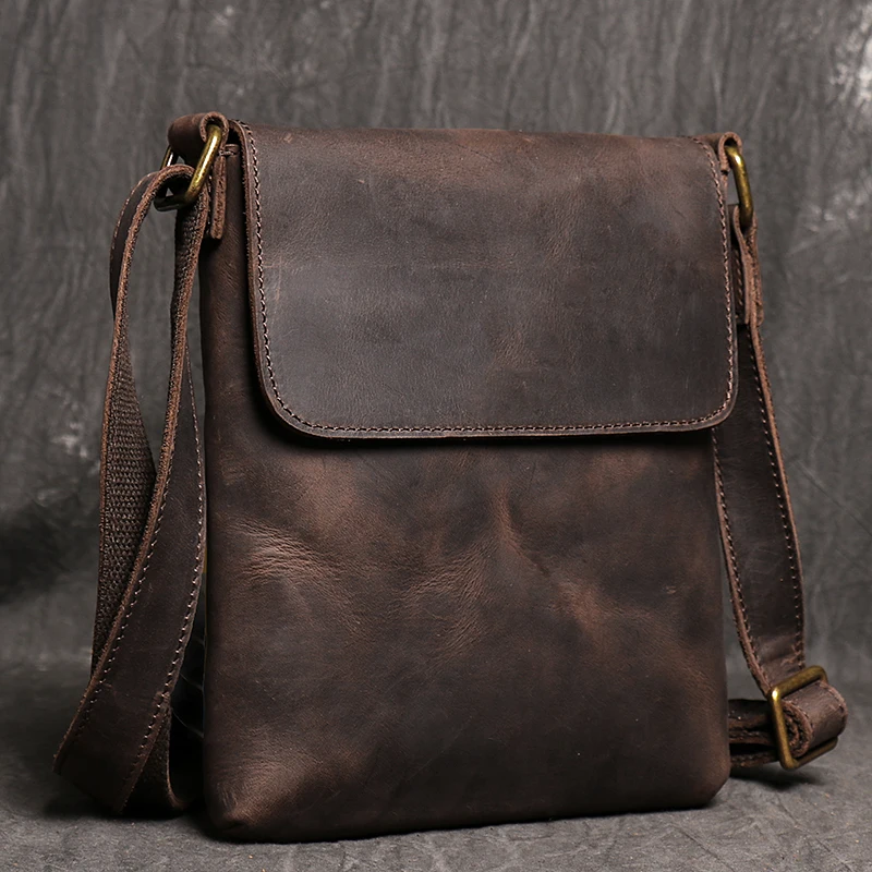 Vintage Dark Brown Genuine Leather Men's Messenger Sling Bag with Multiple Pockets - Image 3