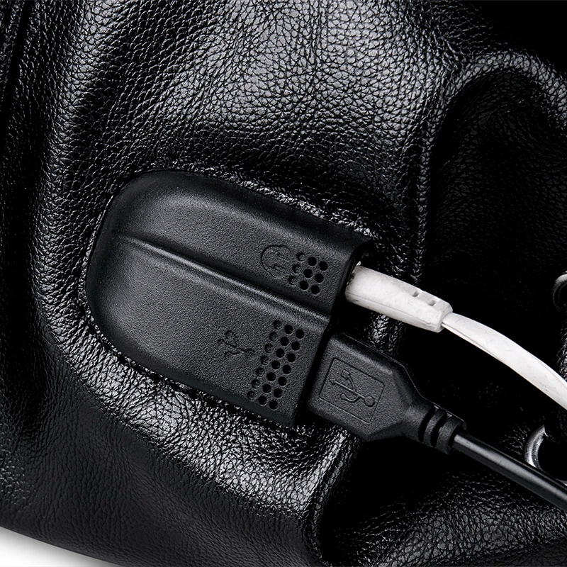 Premium Black PU Leather Men's Laptop Backpack with USB Charging Port and Expandable Storage - Image 4