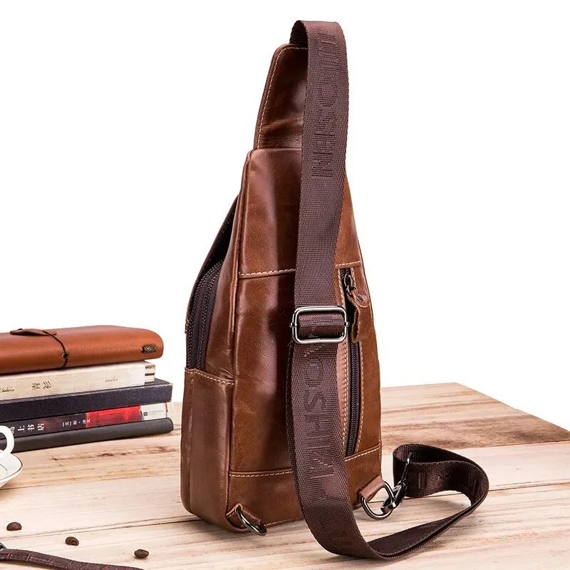 Premium Full Grain Leather Sling Bag Men's Vintage Crossbody Chest Pack with Large Capacity - Image 3