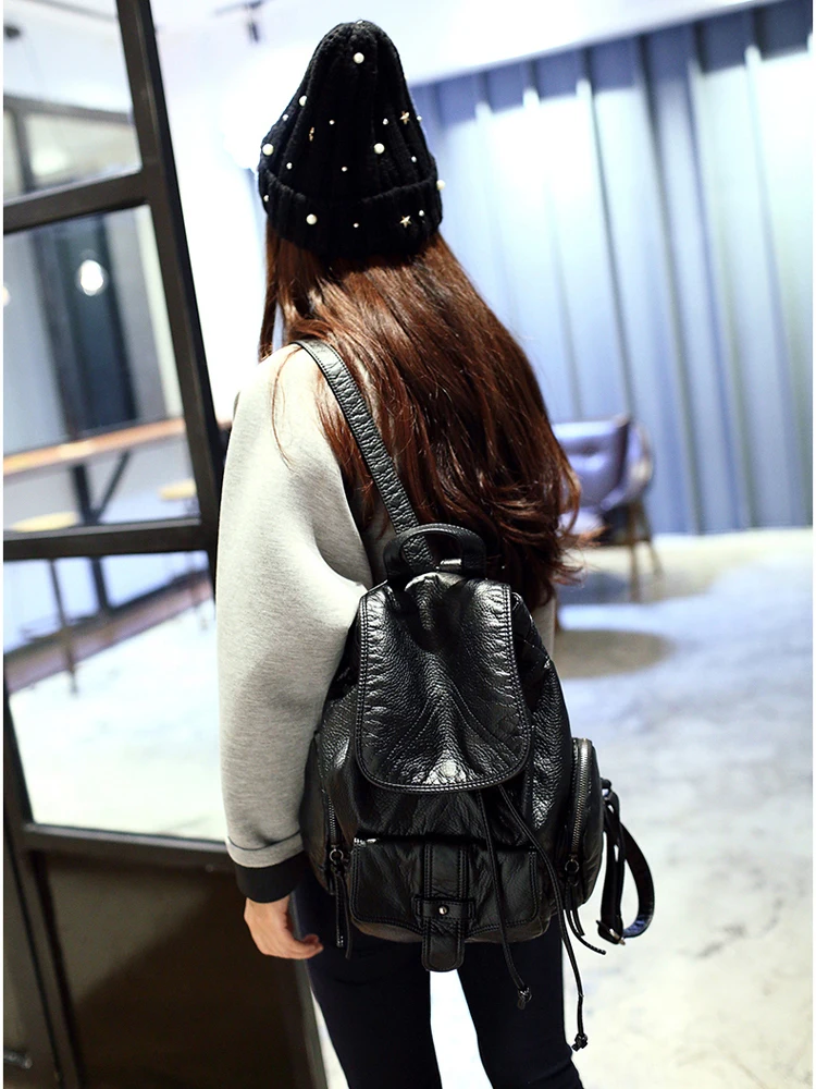 Premium Faux Leather Women's Drawstring Backpack with Large Capacity for Travel and Everyday Use - Image 5