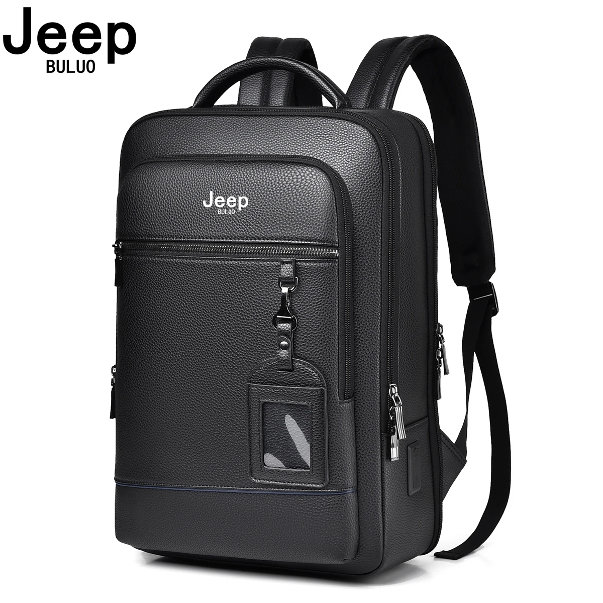Premium Black Genuine Leather Business Laptop Backpack for Men with Multi-Compartment Organization