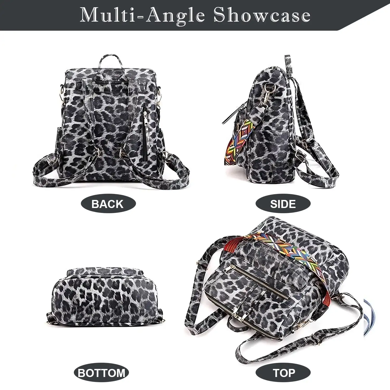 Multi-functional leather bag showing different carry options and conversion features