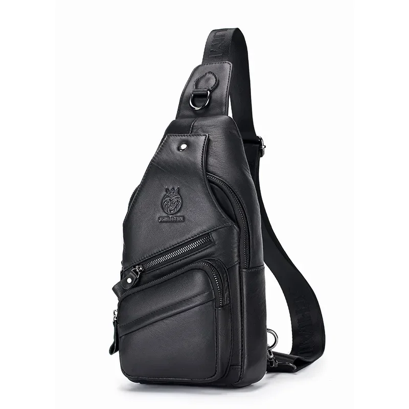 Premium Cowhide Leather Men's Chest Bag Anti-Theft Crossbody Sling with iPad Mini Storage - Image 2