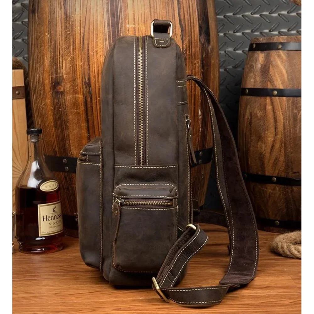 Vintage leather backpack with multiple compartments for school supplies and laptop protection