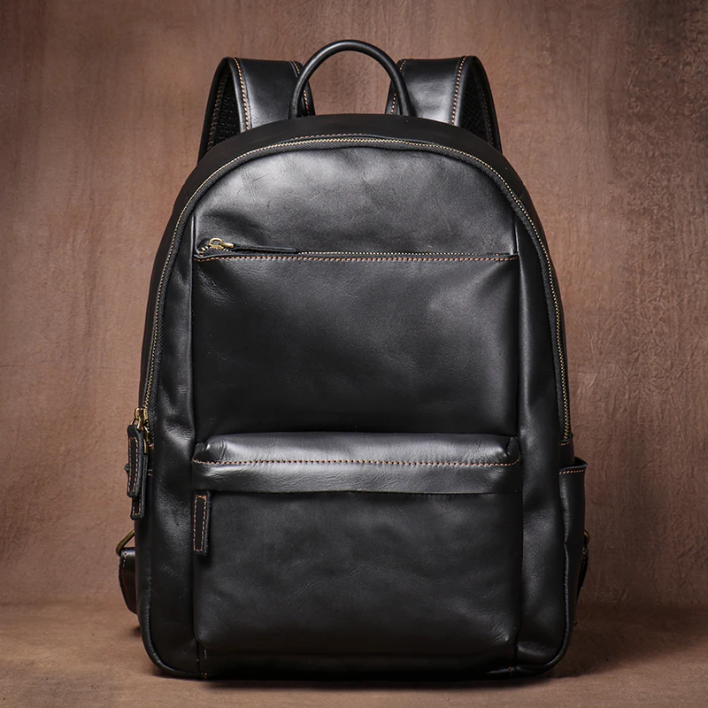 Premium Genuine Cowhide Leather Business Backpack with Laptop Compartment - Unisex Vintage Design - Image 9