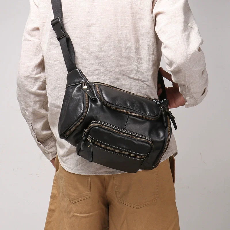 Premium Genuine Cowhide Leather Chest Bag Multi-Purpose Crossbody Sling Pack with Large Capacity - Image 3
