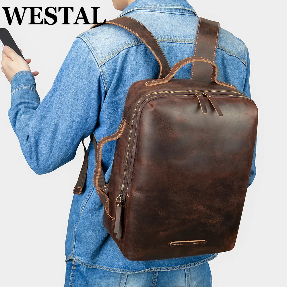 Well-organized leather backpack with protected compartments to prevent scratches
