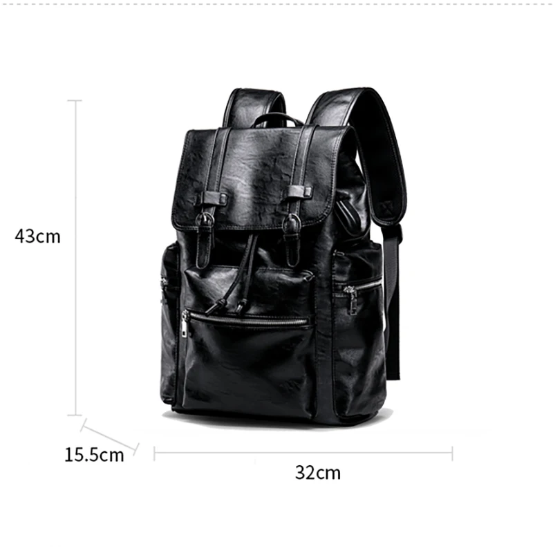 Premium Black PU Leather Men's Laptop Backpack with USB Charging Port and Expandable Storage - Image 6