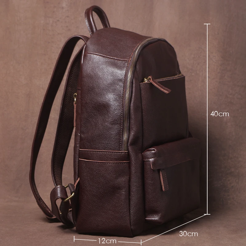 Premium Genuine Cowhide Leather Business Backpack with Laptop Compartment - Unisex Vintage Design - Image 3