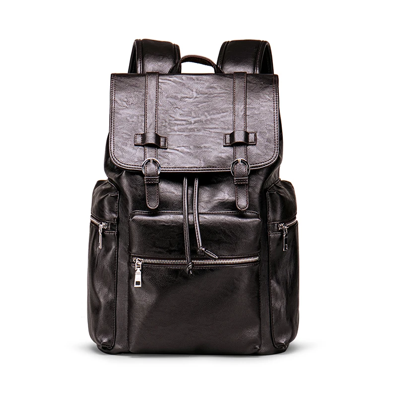 Premium Black PU Leather Men's Laptop Backpack with USB Charging Port and Expandable Storage - Image 8