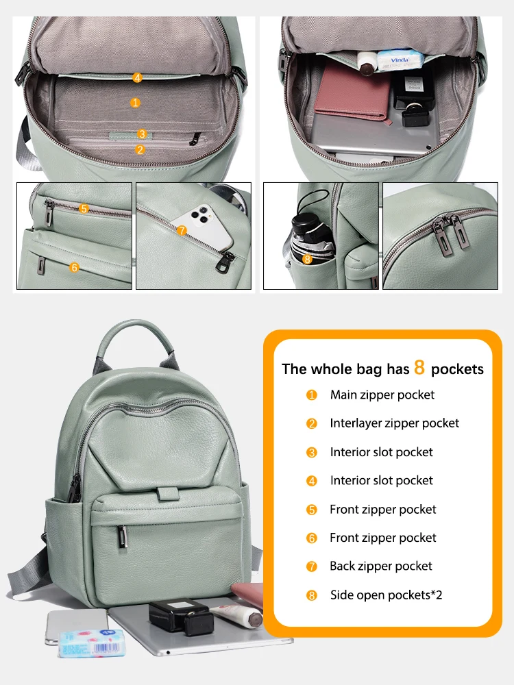 Premium Soft Genuine Leather Women's Backpack Purse with Anti-theft Protection and Multiple Compartments - Image 5