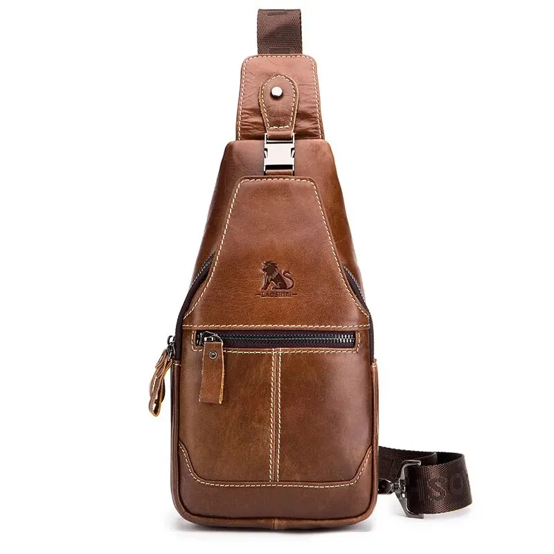 Premium Full Grain Leather Sling Bag Men's Vintage Crossbody Chest Pack with Large Capacity - Image 10