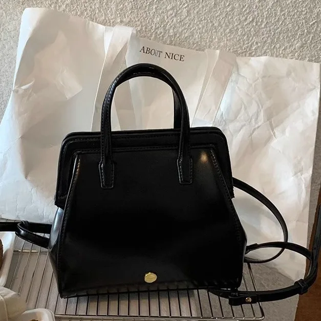Vintage Black PU Leather Student Backpack with Retro Clip Closure for Women - Image 7