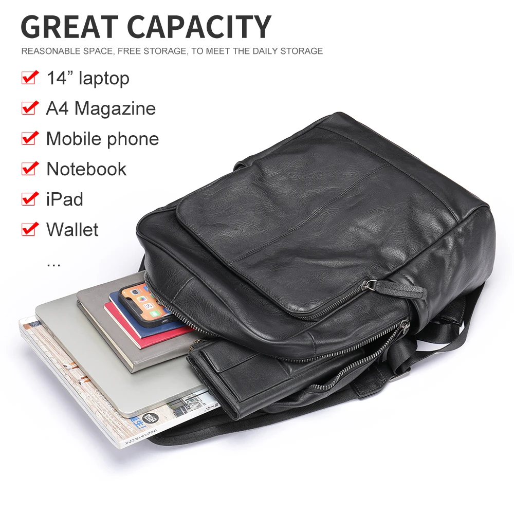 Premium leather laptop backpack with professional organization for business travel