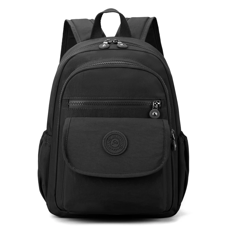 Lightweight Black Nylon Women's Travel Backpack with Zipper Compartments for Commuting and School - Image 10