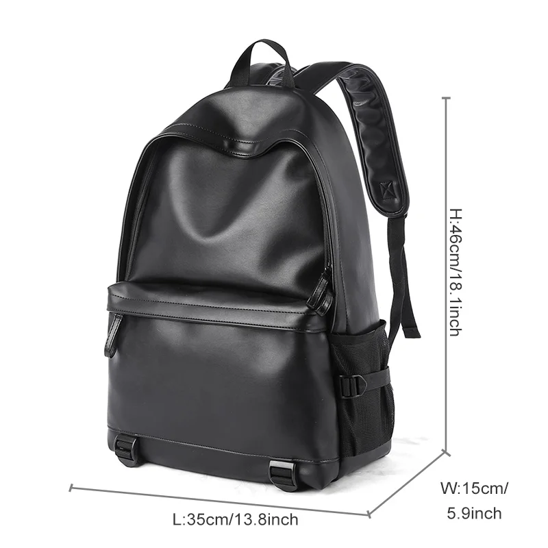Premium Black PU Leather 16-inch Laptop Backpack for Business Travel with Waterproof Protection - Image 7