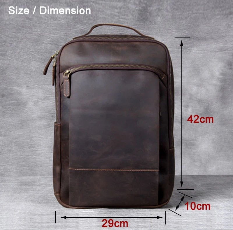 Vintage Crazy Horse Genuine Leather Laptop Backpack with Multiple Compartments for Travel and Daily Use - Image 2