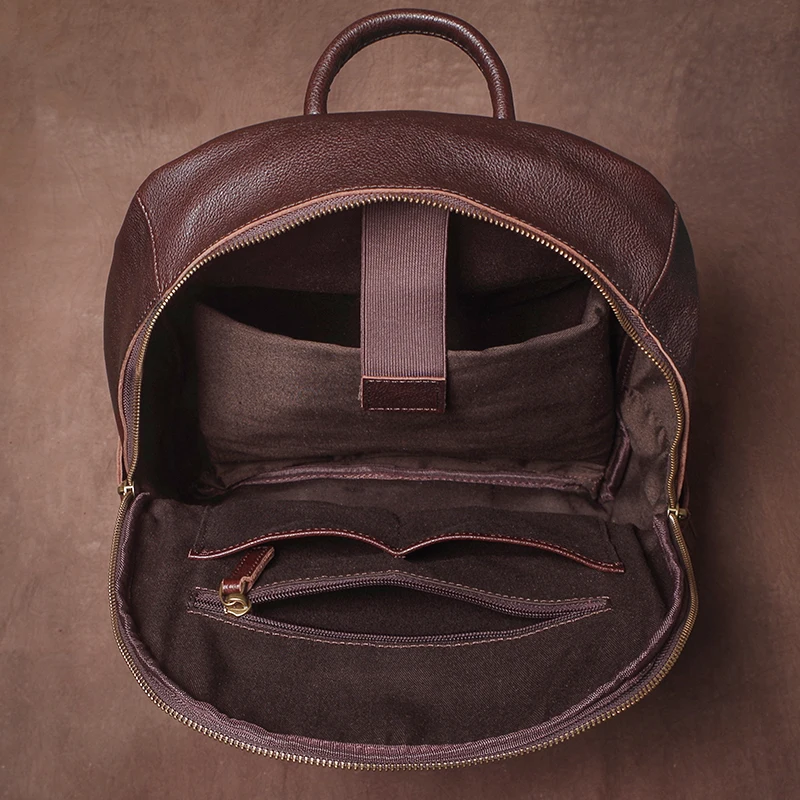 Premium Genuine Cowhide Leather Business Backpack with Laptop Compartment - Unisex Vintage Design - Image 5