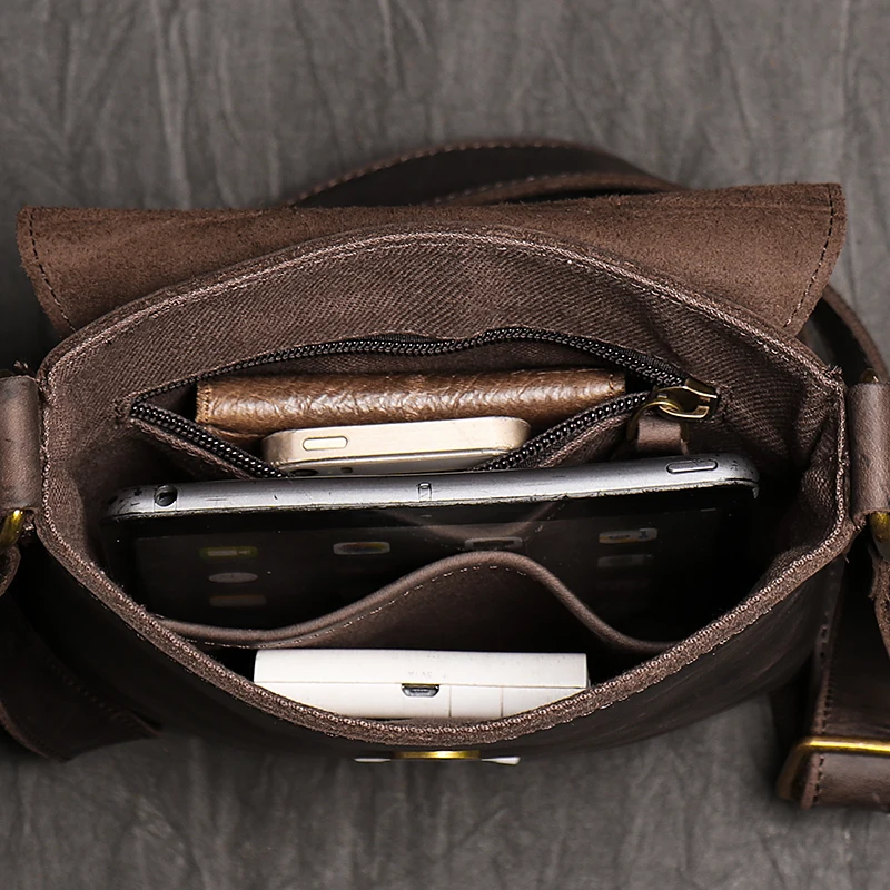 Vintage Dark Brown Genuine Leather Men's Messenger Sling Bag with Multiple Pockets - Image 4