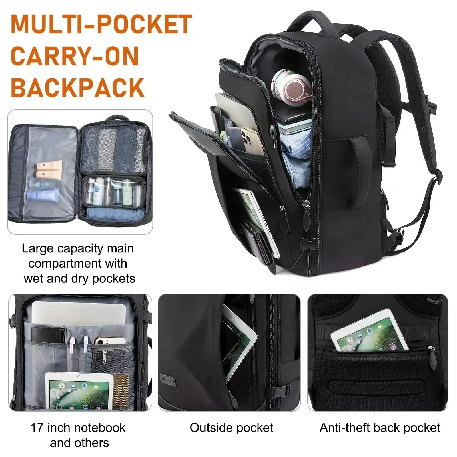 Premium 40L Expandable Waterproof Travel Backpack with Laptop Compartment and Multi-Function Storage - Image 3