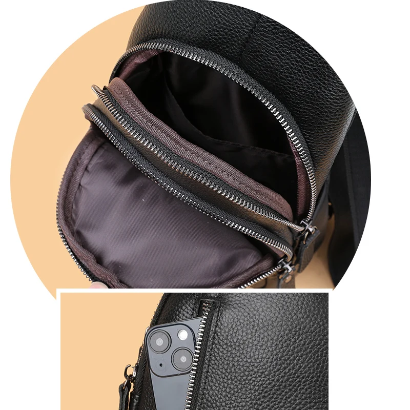 Premium Genuine Leather Men's Chest Bag Casual Crossbody Messenger Bag with Multiple Compartments - Image 6