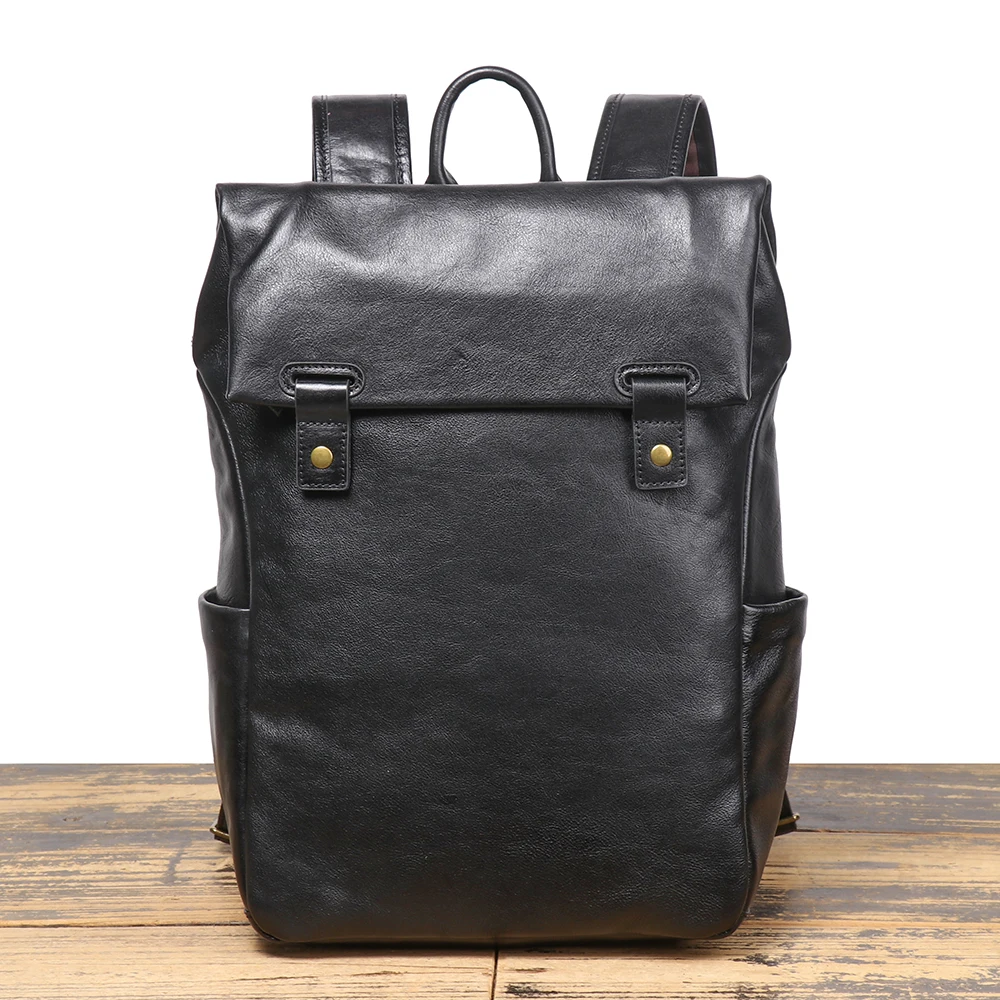 Full-grain leather backpack showing quality texture and natural grain patterns
