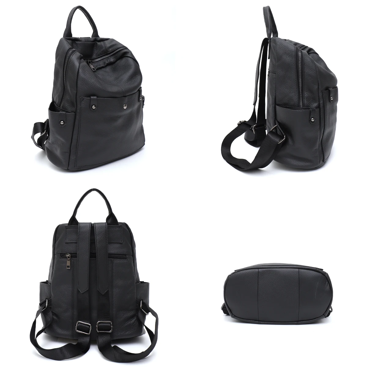 Premium Genuine Cowhide Leather Backpack Unisex Compact Multi-Pocket Casual Daypack for Travel and Everyday Use - Image 4