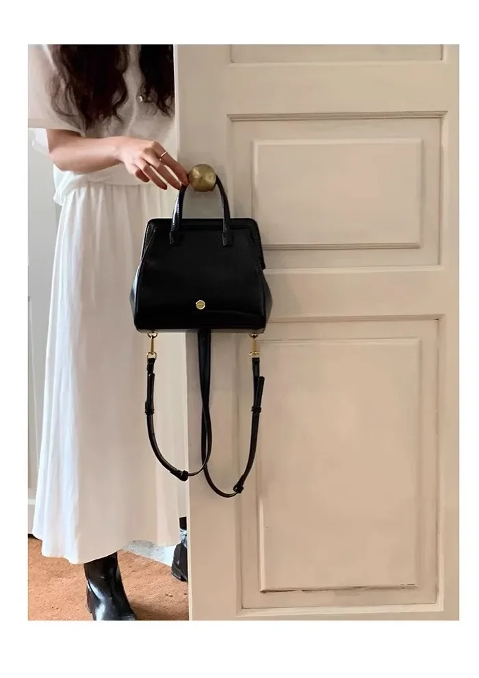 Vintage Black PU Leather Student Backpack with Retro Clip Closure for Women - Image 4