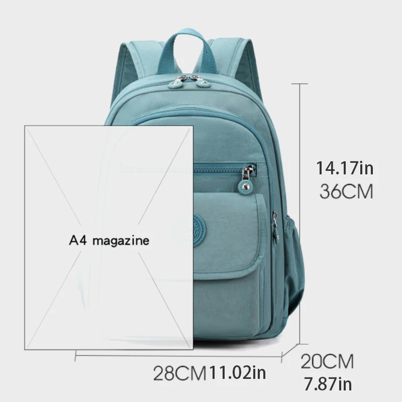 Lightweight Black Nylon Women's Travel Backpack with Zipper Compartments for Commuting and School - Image 6