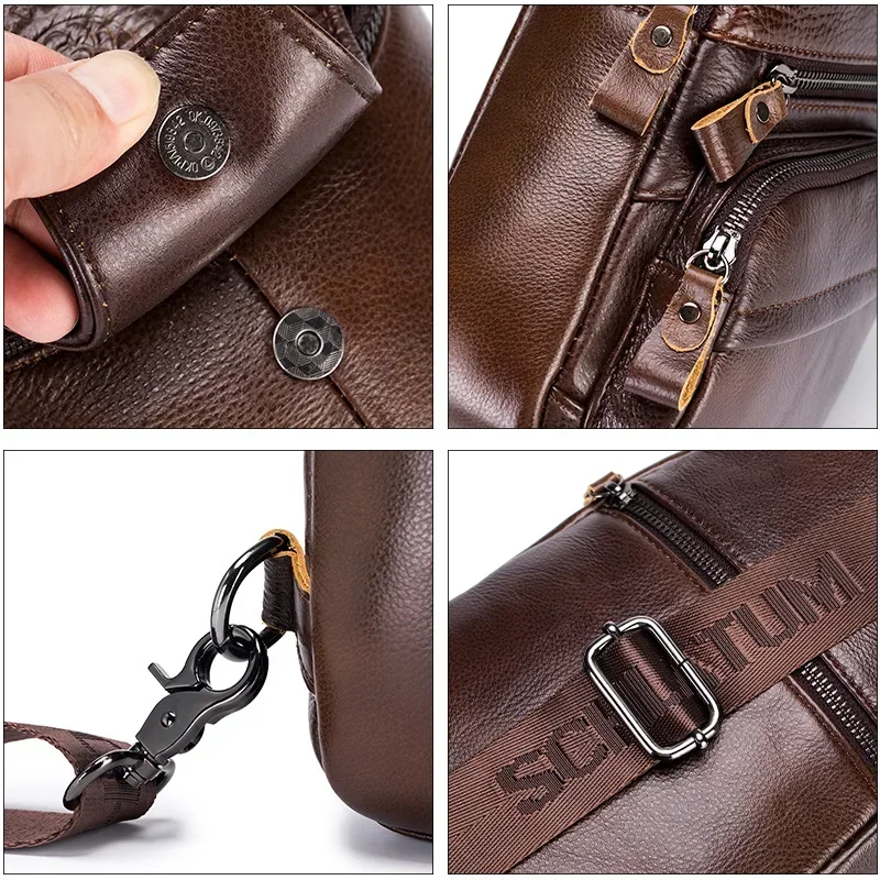 Premium Cowhide Leather Men's Chest Bag Anti-Theft Crossbody Sling with iPad Mini Storage - Image 4