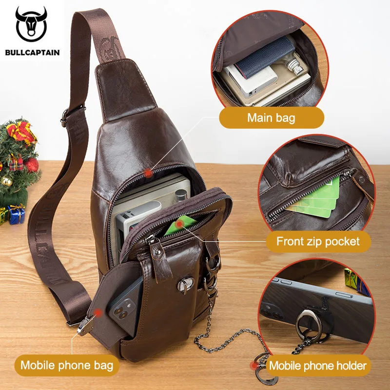 Premium Genuine Leather Men's Chest Sling Bag with Multiple Compartments - Image 5